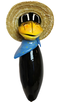 Raven with and straw hat and blue scarf from Goose and Company