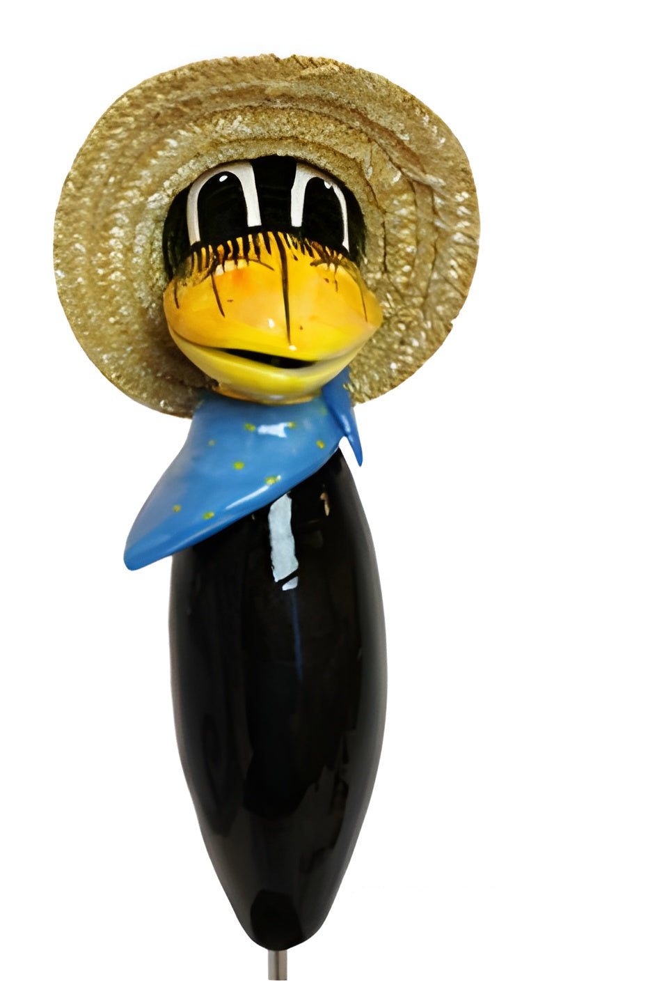 Raven with and straw hat and blue scarf from Goose and Company