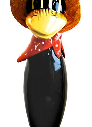 Raven with and straw hat and red scarf from Goose and Company