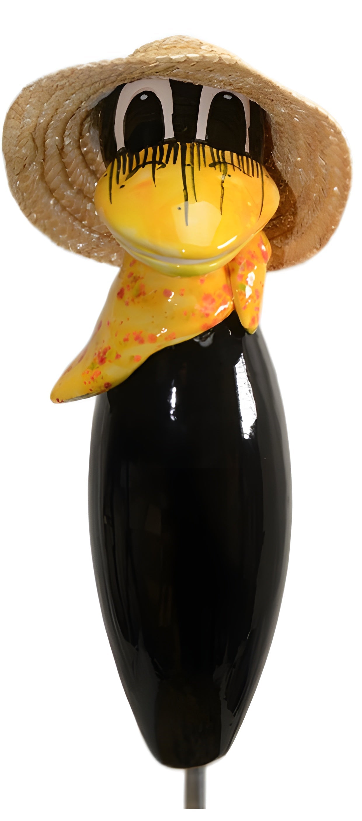 Raven with and straw hat and yellow scarf from Goose and Company